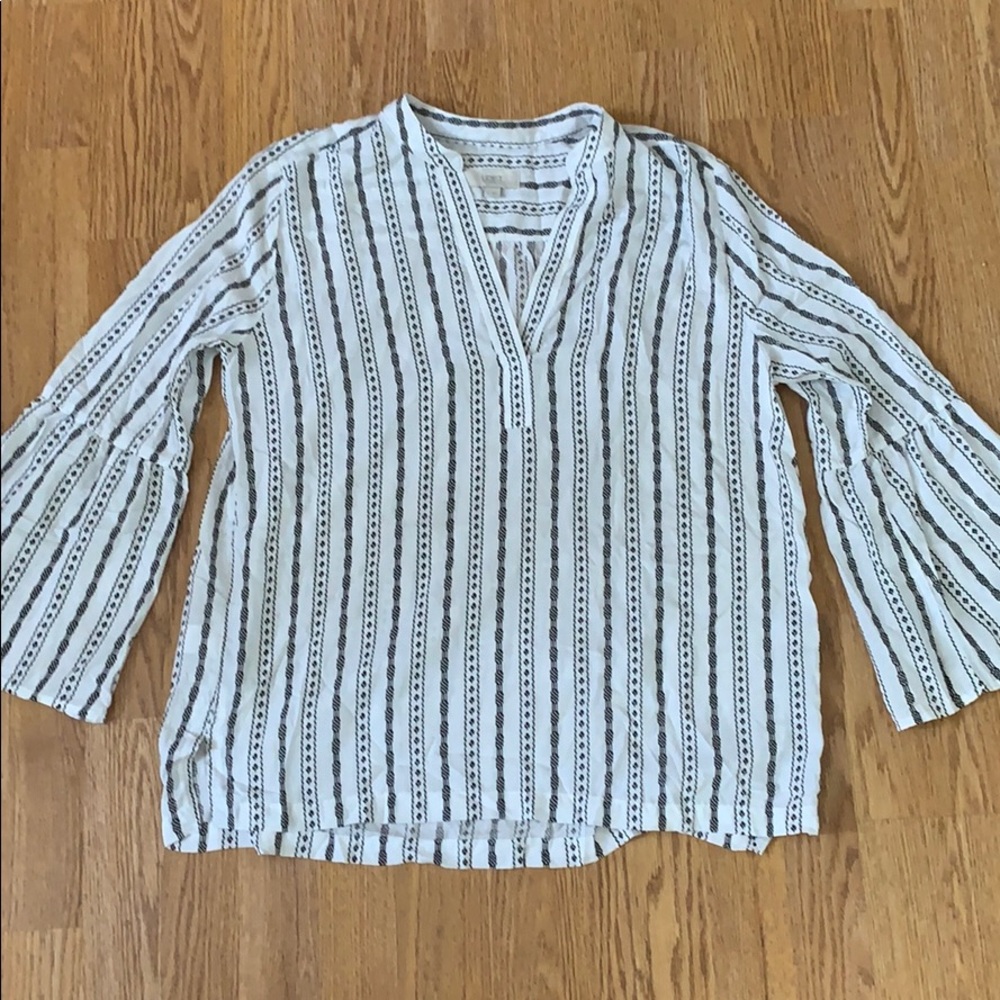 LOFT White Striped V-Neck Blouse